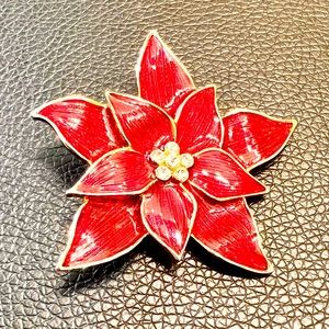 VTG Eisenberg Ice Holiday Red Enamel Poinsettia Brooch Gold Tone Setting